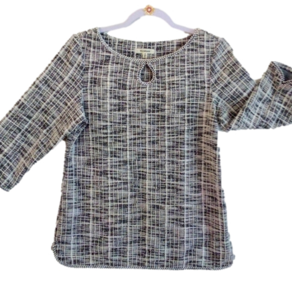 MAX Studio Norstroms Checker Knit top 3/4 Slv Black/wh  Sz S LIKE NEW